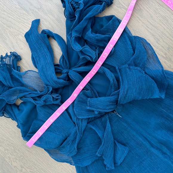 Hutch Rumi Open Tie Back Ruffle Maxi Dress Gown Blue Chiffon - Size XS - Picture 10 of 11
